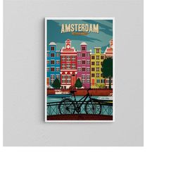 amsterdam city canvas / capital of the netherlands poster / magere brug / oil painting print / large wall art / popular