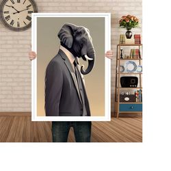 Elephant Poster - Elephant in a Suit Poster Animals Wearing Clothes Elephant in Clothes Home Decor Bedroom Poster Safari