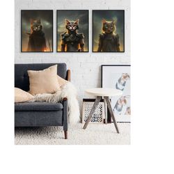 Cats Vs Dogs Poster Set - Cat Poster Animals Wearing Clothes Cats in Clothes Steampunk Art Gothic Art Home Decor Bedroom