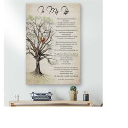 In My Life The Beatles Vertical Poster and Canvas, Tree And Cardinal Bird Wall Art, Song Lyrics Art Print, Couple Gift,