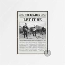 The Beatles Retro Newspaper Print, Let It Be Poster, Let It Be Lyrics Print, The Beatles Poster, Abbey Road Poster LC3