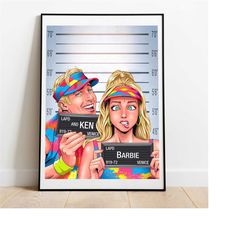 barbie and ken comic mugshot poster, barbie and ken cartoon art poster, barbie and ken print.....