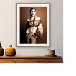 vintage frida kahlo in sexy costume poster, frida kahlo wall art, vintage photograph of frida kahlo in provocative costu