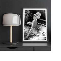 brigitte bardot bathtub print, bathroom poster, black and white wall art, vintage print, photography prints, lux quality