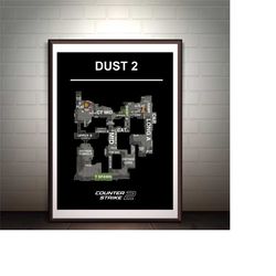 Dust 2 Map Cs-Go 2 Poster, Counter Strike Game Map Art, Cs-Go 2 Map print, Game Map Digital Download Prints