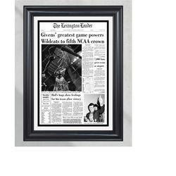 1978 Kentucky Wildcats NCAA College Basketball Champions Framed Front Page Newspaper