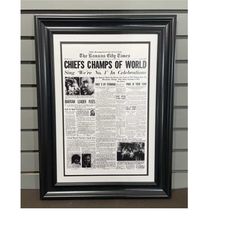 1970 Kansas City Chiefs Super Bowl Champions Framed Front Page Newspaper Print