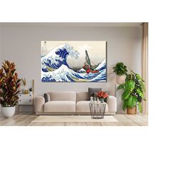 legend of zelda windwaker the great wave off kanagawa poster print on canvas wall art,video games wall arts,home decor,m