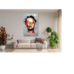 Woman Face Print Canvas,Abstract Woman Painting Effect on Canvas Print,Living Room Wall Decor,Abstract Girl Canvas Art,H