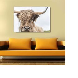 Scottish Highland Cattle Canvas Wall Art Print,Scottish Cow Canvas Print Art,Animal Wall Decor,Black White Wall Art,Extr