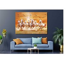 Running Horses Canvas Wall Art,Seven White Horses Painting Artistic Canvas Art,Horses Wall Art Poster,Extra Large Wall A