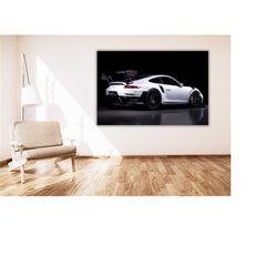 Porsche 911 Sport Car Canvas Wall Art Print,White Porsche 911 Print,Office Wall Decor,ar Posters,Porsche Fan Gift,Extra