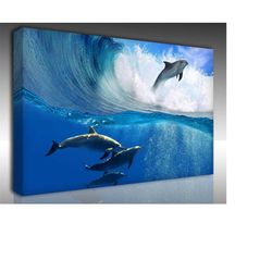dolphin poster wall art canvas print,dolphin surfing photo,wild life canvas art,animal canvas print,animal print,wild li