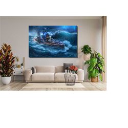 Blue Ship Canvas Wall Print,Ship Canvas Wall Art,Ship Painting Art,Warship Wall Art,Napoleon Ship,Sailing Ship Wall Art,