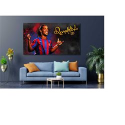 Ronaldinho Poster Print Art,Ronaldinho Canvas Wall Art,Football Soccer Canvas Gift,Gift for Footballer,Barcelona Fan Gif
