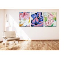 Set Of 3 Georgia O'Keeffe Flowers Wall Art Print,Georgia O'Keeffe Fleurs Canvas Print,O'Keeffe Museum Exhibition Poster