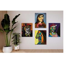 Set of 4 Pablo Picasso Canvas Wall Arts,Pablo Picasso Exhibition Poster,Pablo Picasso Painting,Custom Picasso Artworks S