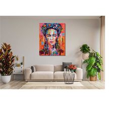 Colorful Frida Kahlo Portrait Poster Art Print,Frida Kahlo Canvas Wall Art,Luxury Canvas Painting,Frida Khalo Wall Art,F