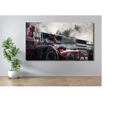 legend michael schmacher ferrari racing car canvas wall art print,vintage ferrari car canvas print,extra large canvas wa