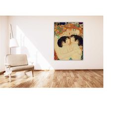 Gustav Klimpt Mother and Twins Poster Print Art Canvas,Gustav Klimt Art,Famous Paintings,Modern Wall Art,Vintage Poster