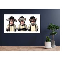 three wise monkey canvas wall art,abstract monkey canvas art print,drawing wise monkey canvas art,modern wall decor,livi