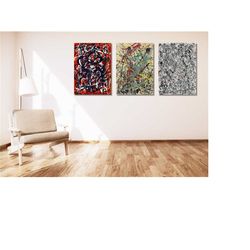 Set Of 3 Jackson Pollock Red White Beige Canvas Wall Art,Wassily Kandinsky Abstract Poster Print,Wassily Kandinsky Museu