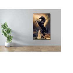 Black and White Horse Canvas Wall Art,Horse Canvas Wall Decor,Black Stallion Artwork,Black Horse Poster,Animal Canvas Wa