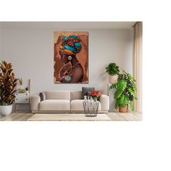 african vintage woman wall art,african woman canvas,african american home decor,african traditional wall decor,home deco