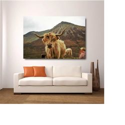 Scottish Highland Cattle Canvas Wall Art Print,Scottish Cow Poster Print Art,Animal Wall Art Decor,Gift For Hunters,Extr