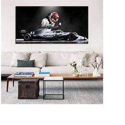 Lewis Hamilton Car Poster/Canvas Wall Art,Lewis Hamilton Print Art,Formula One F1 Grand Prix,Man Cave Wall Art Decor,Lew