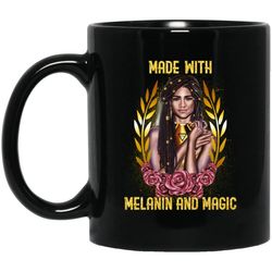 made with melanin and magic african american coffee mug for afro girls
