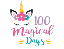 100 magical days png, 100 days png, 100th day of school png, unicorn Flower png, school, 100 days,