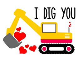 Boy Valentine Construction Excavator PNG File Cricut, Silhouette, Brother Scan & Cut PNG Hearts