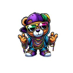 Mardi Gras For Boys Mens Hip Hop Teddy Bear New Orleans Digital PNG