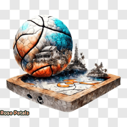 Basketball Ball Floating on Wooden Box PNG Design 106