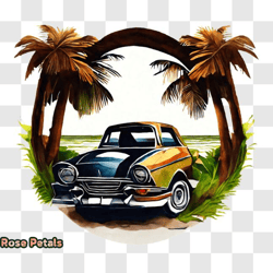 Vintage Car in a Tropical Paradise PNG Design 165