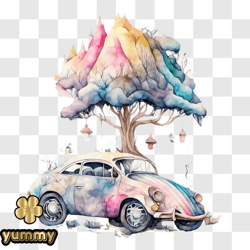 Colorful Volkswagen Beetle in Nature PNG Design 167