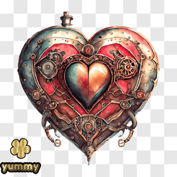 Intricate Steampunk Heart shaped Box with Gears and Cogs PNG Design 197