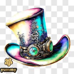 Colorful Top Hat with Gears and Clock Face PNG Design 201