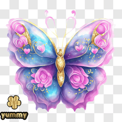 Beautiful Butterfly with Pink Roses on its Wings PNG Design 206