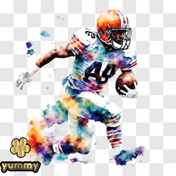 Cleveland Browns Football Player with Watercolor Splashes PNG Design 324