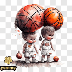Children with Basketball Balls Drawing PNG Design 117