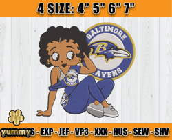 Ravens Embroidery, Betty Boop Embroidery, NFL Machine Embroidery Digital, 4 sizes Machine Emb Files -28 yummy