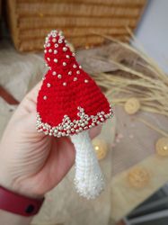 Red Mushroom brooch with silver decor, amanita brooch beads decor, black pins, BOHO brooch gift for woman