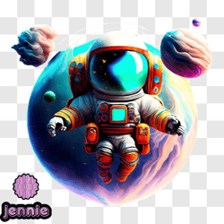 Astronaut Floating in Space with Planets and Stars PNG Design 263