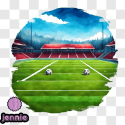 Soccer Field with White Lines, Soccer Balls, and Stadium PNG28 Design 283