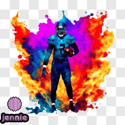 Colorful Football Player with Smoke and Flames PNG Design 312