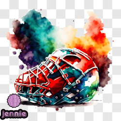 Colorful Hockey Helmet Art Piece with Watercolor Splashes PNG Design 132