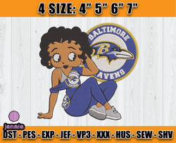 Ravens Embroidery, Betty Boop Embroidery, NFL Machine Embroidery Digital, 4 sizes Machine Emb Files -28-jennie