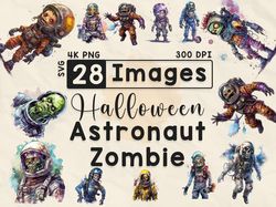 Spooky Halloween Zombie Astronaut Clipart, Watercolor Clipart, Halloween PNG, Gothic Astronaut, Scrapbook, Paper Crafts